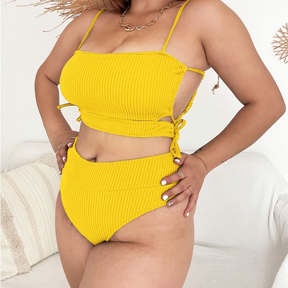 Plus Tie Side High Waisted Bikini Swimsuit
